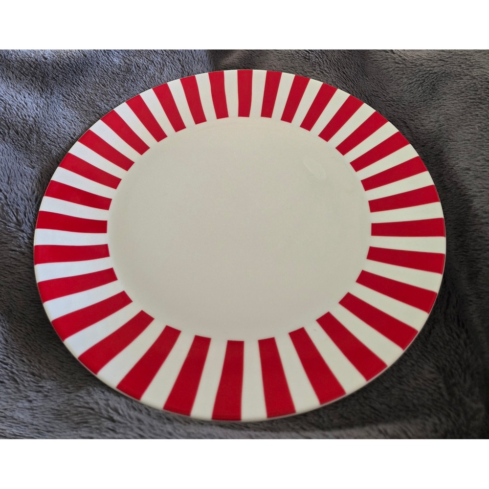 Crate & Barrel Red White Striped Sunburst Porcelain Charger Serving Plate 13"